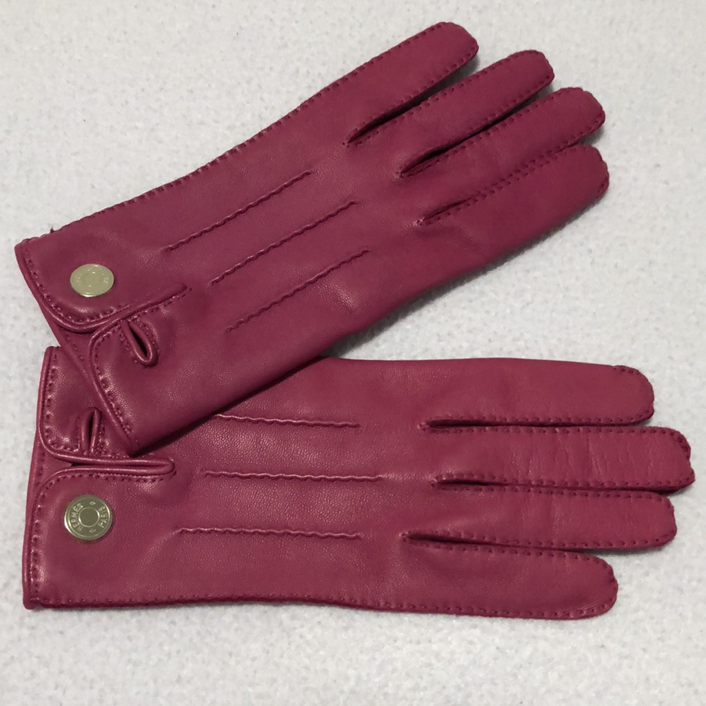 Hermes Lambskin Clous De Selle Gloves 7 Rose Red